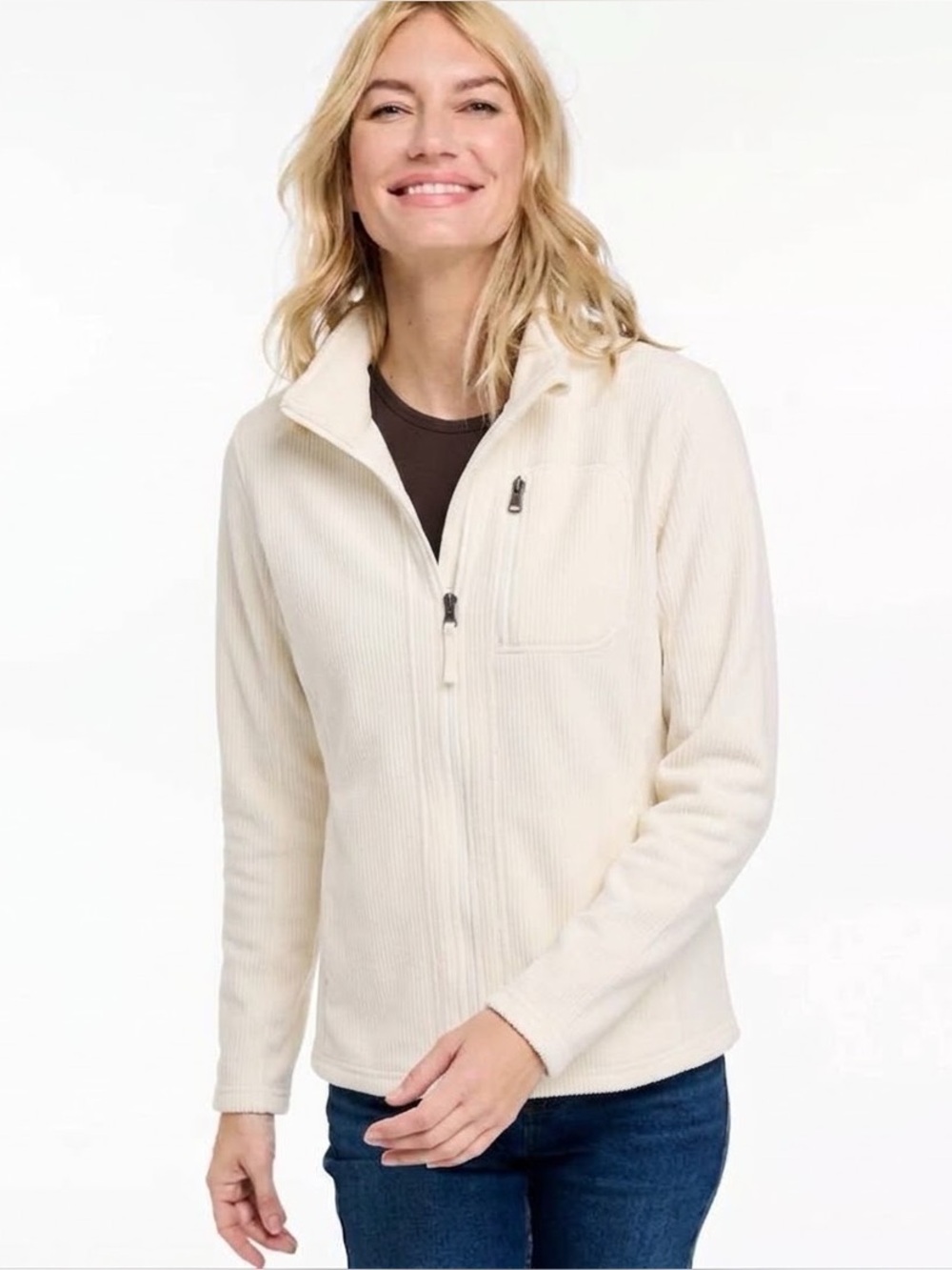 ANDREW MARC $100 • Small • Ribbed Midweight Fleece Jacket Ivory fall winter 2021